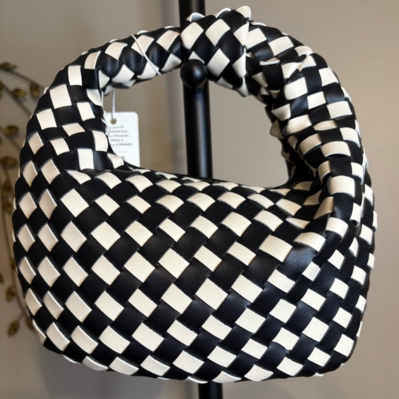 Urban Expressions Handbags - Urban Expressions Black and White Checkered Woven Vegan Clutch Bag